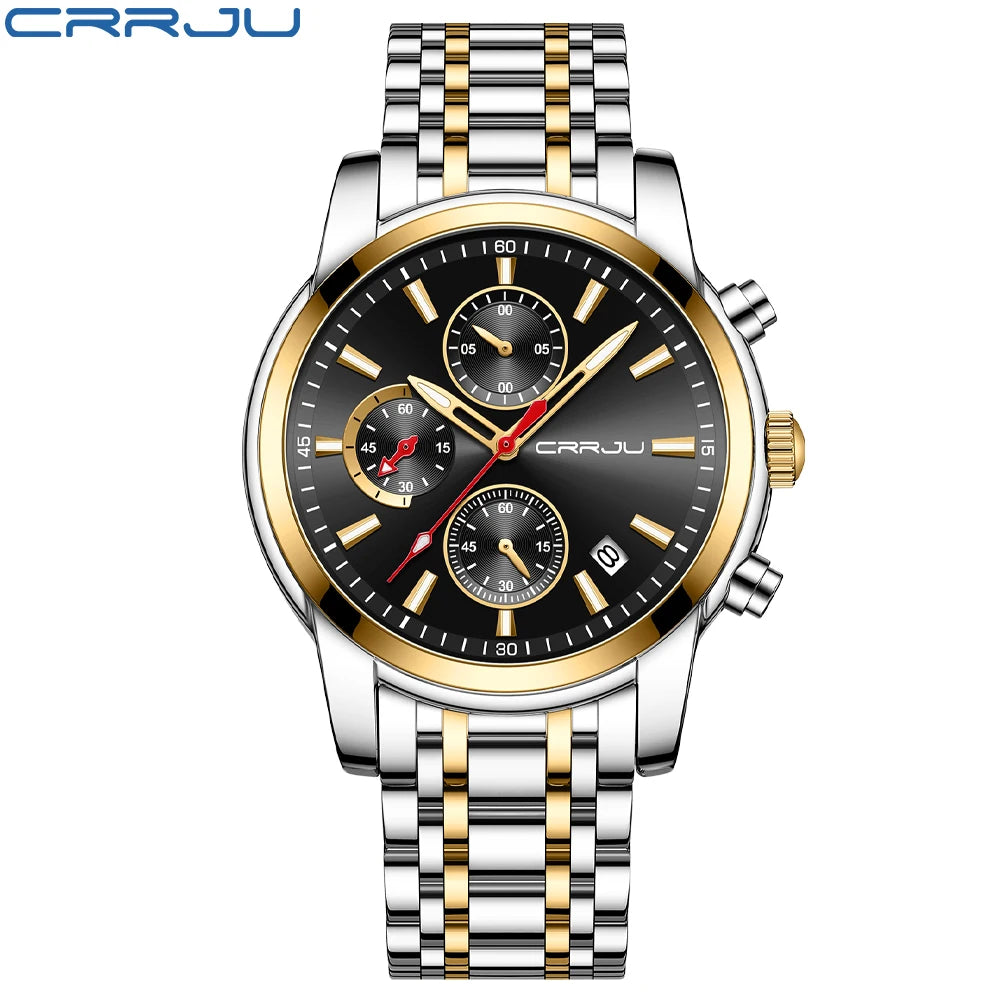 Men Watch Quartz Chronograph Full Steel Waterproof Wristwatch with Date