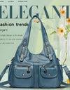 Women Casual Multiple Pockets Tote Bag Lady Large Capacity Shoulder Crossbody Bag Vintage Soft Leather Travel Bag