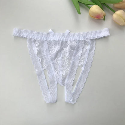 Customized Crystal Name Letters Women's Breathable Lace Underwear Low Waisted Opening Thong Bikini Erotic G-String Panties