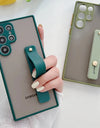Transparent Matte Silicone Frame Wrist Strap Holder Case For Samsung S24 S23 S22 Ultra FE S21 S20  Armor Cover