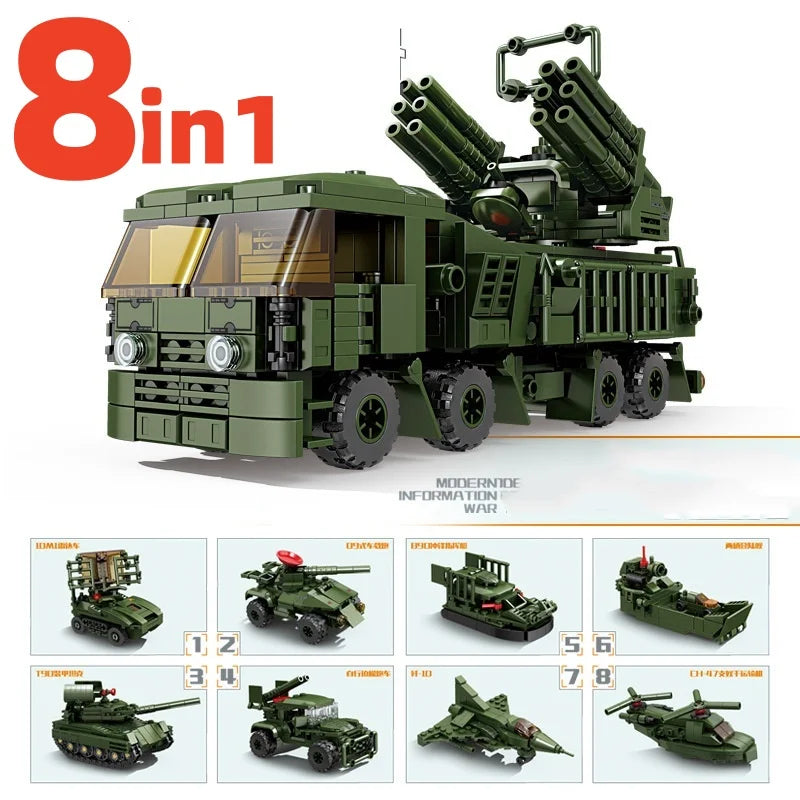 8IN1 Military WW2 War T90 Battle Tank  Building Blocks Army Weapon Bricks Educational Toys For s s Games
