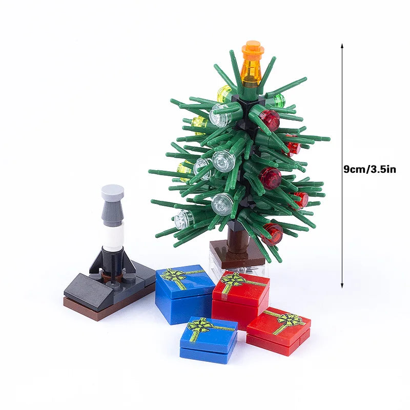 Christmas Village House Building Blocks Sleigh Reindeer Tree Present Car Wreath Fireplace Gingerbread Man Bricks Toys  Gift