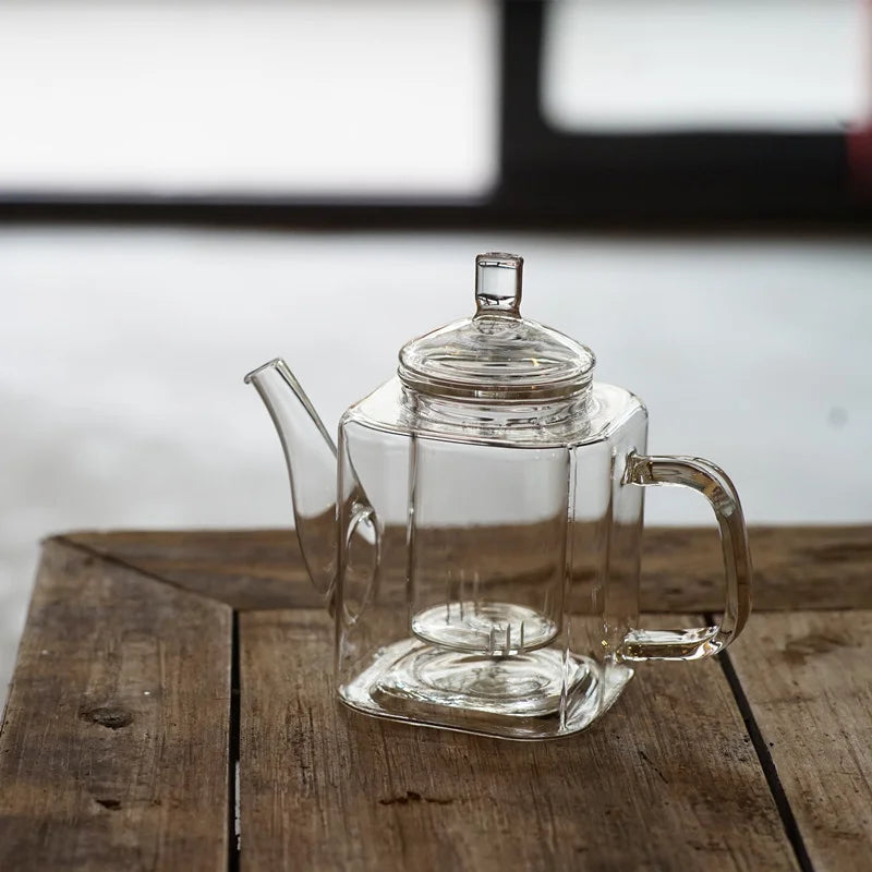 Japanese Style Handmade Heat Resistant Square Glass Teapot With Filter Liner Boiling Flower Tea Pot Kung FuTea Set Teaware