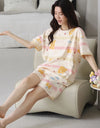 2-Pcs Women’s Cotton Pajama Set – Breathable Short Sleeve Summer Sleepwear with Cute Prints