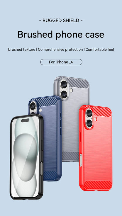 For iPhone 16 Case Silicone Carbon Fiber Protector Case For iPhone 16 Pro Max 16 Plus Cover Shockproof Rubber TPU Cover Case