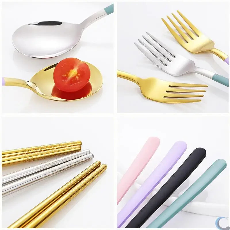 2/3Pcs Cutlery Set Fork Spoon Chopsticks Dinnerware Set 304 Stainless Steel Portable Travel Flatware Guitar Box