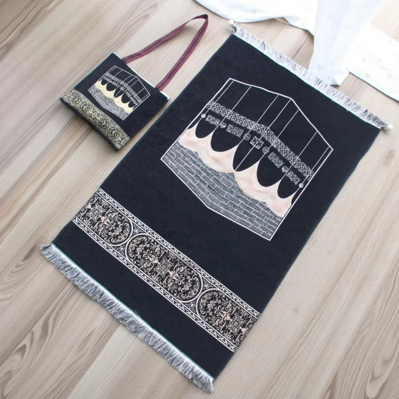 Muslim Prayer Rug With Portable Bag Prayer Beads Muslim Gift for Women Men Soft Mat Islam Gifts Set for Ramadan Eid Hajj Travel