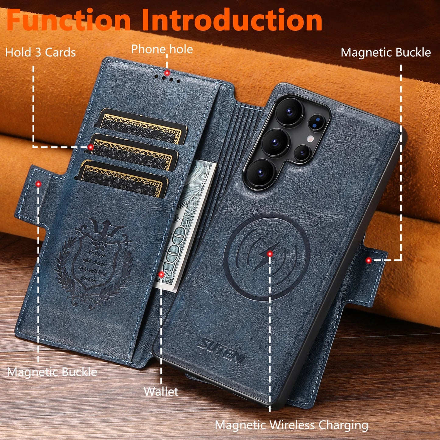 Magnetic Flip Wallet Case with Card Holder & Stand for Samsung Galaxy S26 Ultra / S25 / S24 / S23 – Faux Leather Wireless Charging Cover