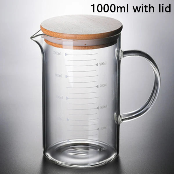 250/350/500/1000ml Glass Measuring Cup With Lid Heat-resistant With Scales Laboratory Beaker Handle Kitchen Measuring Mug