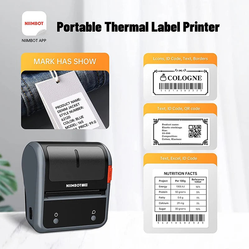 B3S Barcode Thermal Label Printer, Bluetooth Wireless Sticker Maker 20–75mm, Portable Inkless Label Printer for Clothing Jewelry & Shipping