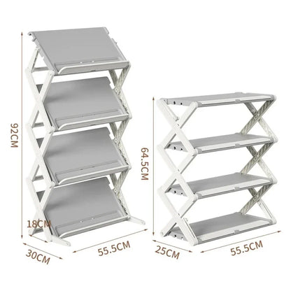 Foldable Shoe Rack X-Shaped 3/4 Layers Shoes Shelf Household Space Saving 2 Modes Multi-Functional Integrated Narrow Shoe Rack