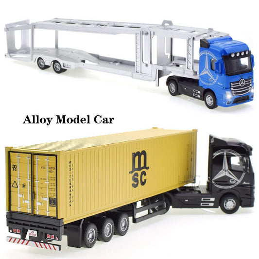 1:50 Diecast Alloy Truck Head Model Toy Container Truck Pull Back With Light Engineering Transport Vehicle Boy
