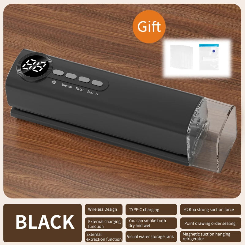 Mini Cordless Vacuum Sealer with Digital Display – Rechargeable Food Bag Vacuum & Heat Sealing Machine for Kitchen Storage