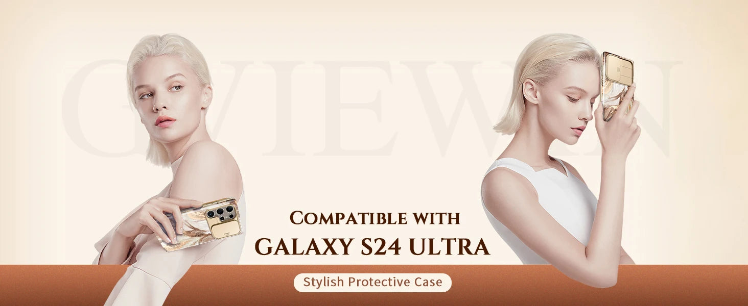 For Samsung Galaxy S24 Ultra Case with 2 Front Frames Slide Camera Lens Protection Heavy Duty Shockproof Marble Phone Case Cover