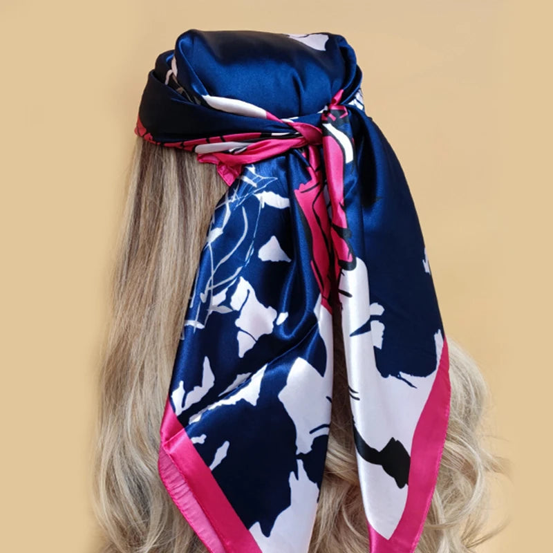 Kerchief Silk Satin Neck Scarf Women Print Hijab Female Square Shawls Wraps office Lady muffler bandanna