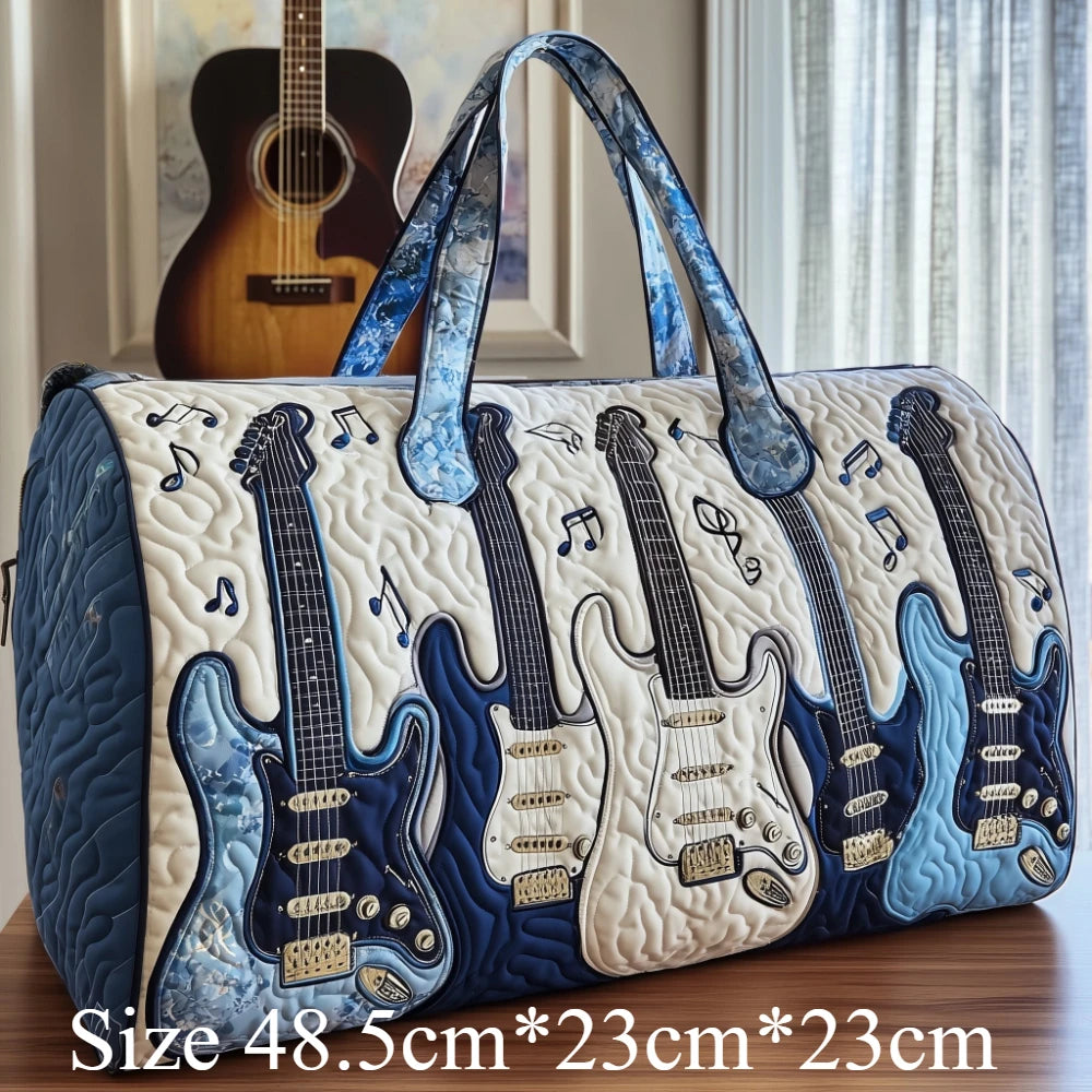 3D Printed Quilted Music Tote Bag Guitar Piano Floral Rose Design Travel Duffle Bag Carry on Luggage Unique Weekender Bag