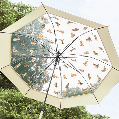 Cute Long Umbrella for Women Windproof Korean Style Transparent Umbrella for Rain Travel Fashion Cat Umbrellas