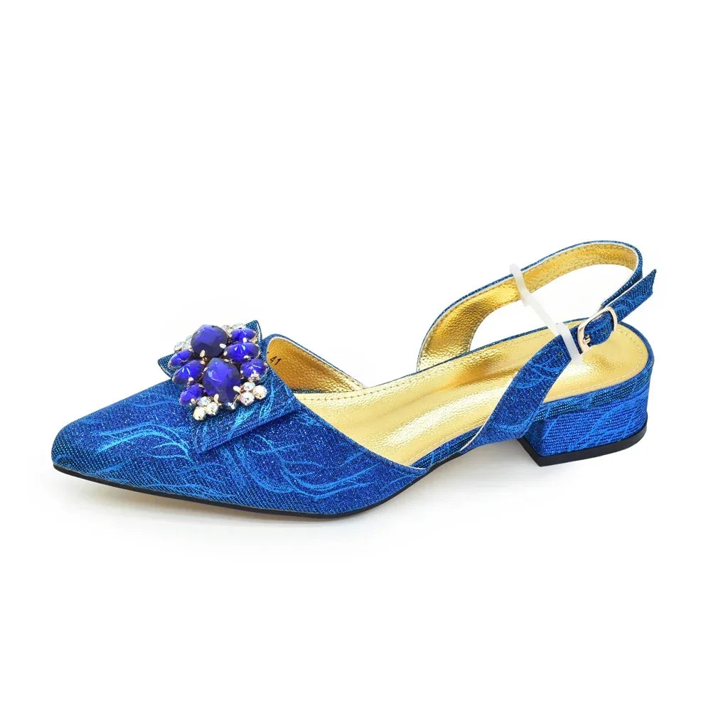 Women Shoes and Bags To Match Set Italy Lady Crystal Low Heels Pointed Toe Party Shoe and Bag African Women Ladies Wedding Pumps