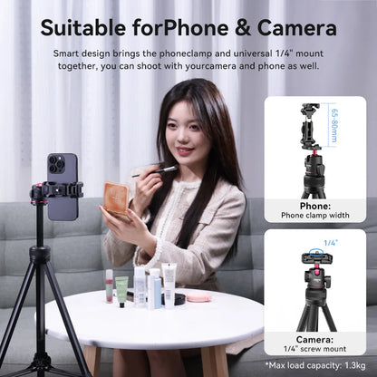 Portable Tripod Universal Camera Phone Lightweight Stand 450-1380mm Tripod with Floding Phone Clip