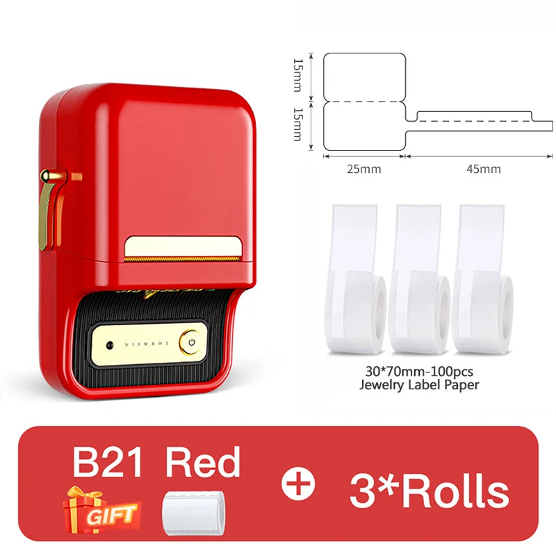 B1/B21 Jewelry Label Printer, Bluetooth Wireless Thermal Sticker Maker 20–50mm, Inkless Price Tag Label Machine for Necklace Ring Bracelet