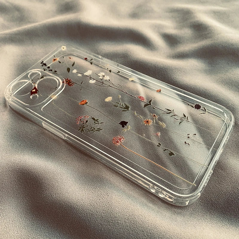 Flower Clear Phone Case for iPhone 16 15 14 Pro Max 15 14 16 Plus Mini Transparent Shockproof Back Cover