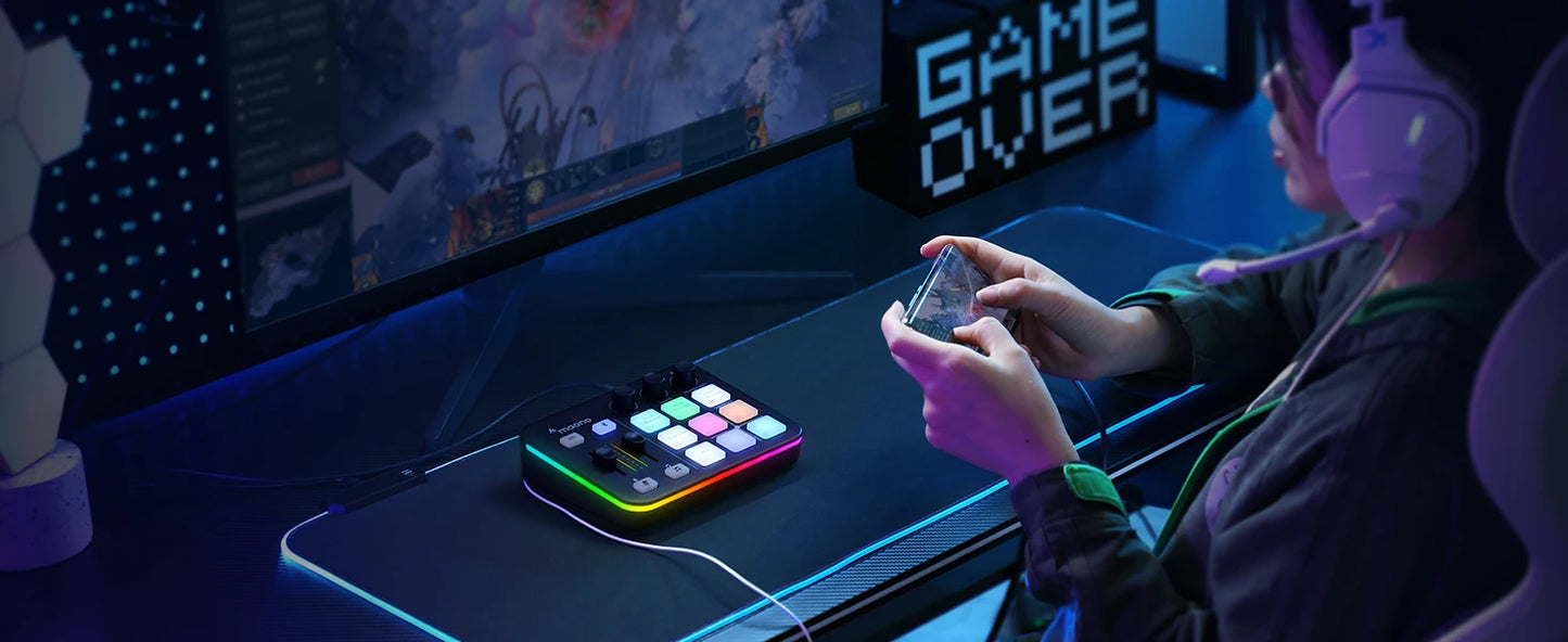G1 NEO Gaming Audio Mixer,Streaming 4-Channel Custom Sound Effects RGB with XLR Microphone Interface,for GameVoice,Podcast