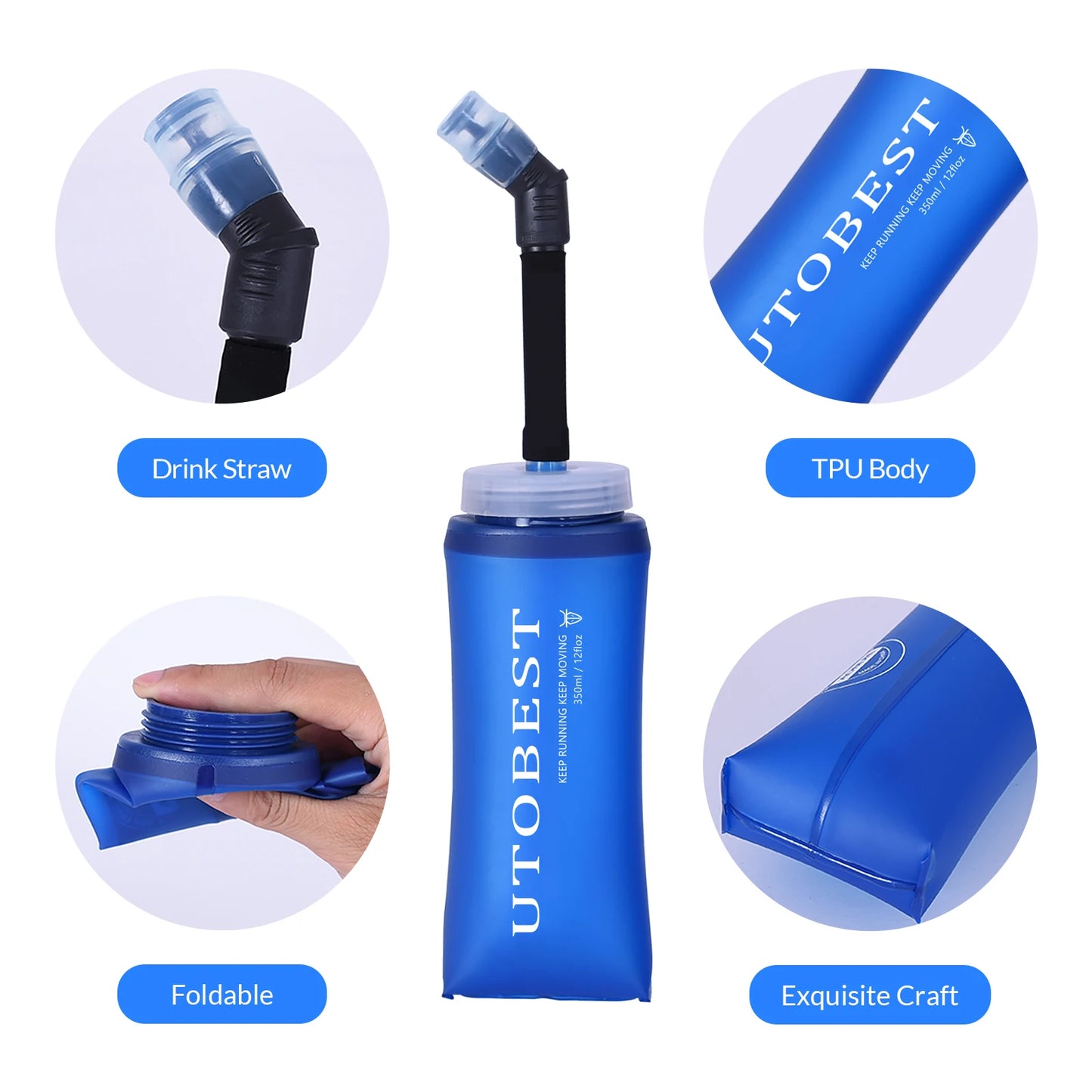 250ml 350ml 500ml Soft Flask Folding Collapsible TPU Water Bottle for Outdoor Running Hiking Cycling
