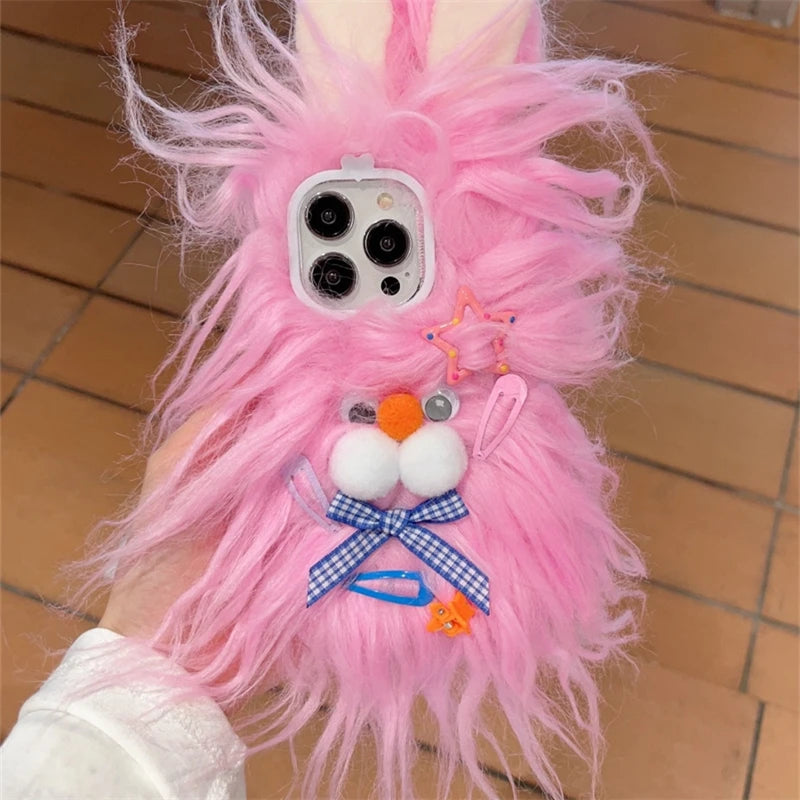 Cute Plush Monster Fluffy Halloween Case For iPhone 15 14 13 Pro Max Star Cartoon Anti-Drop Soft Protective Furry Cover
