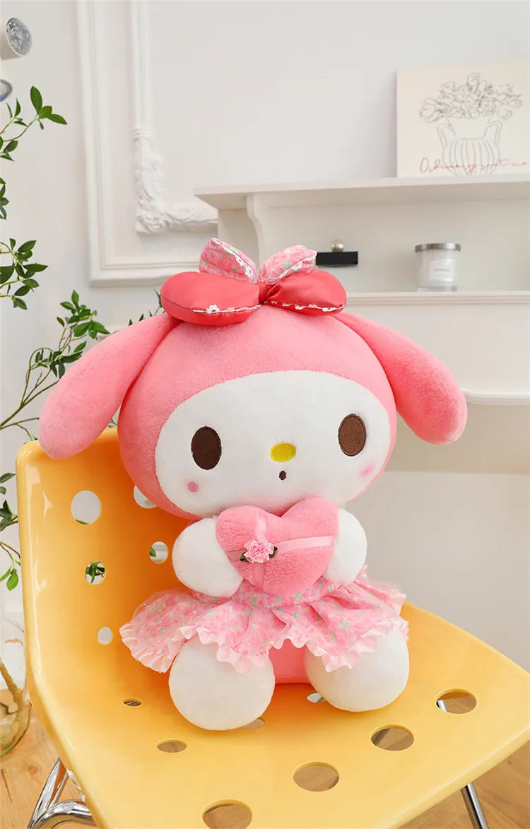 Kawaii Hello Kitty Plush Toy Cute Filled Doll for Kids Birthday Gift Lovely My Melody Kuromi Floral Stuffed Animal Soft Large