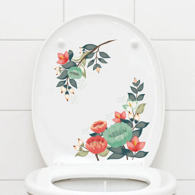 Green Plant Leaves Bathroom Toilet Sticker WC Closestool Wall Sticker Self Adhesive Mural Beautify Flower Home Decoration Decals