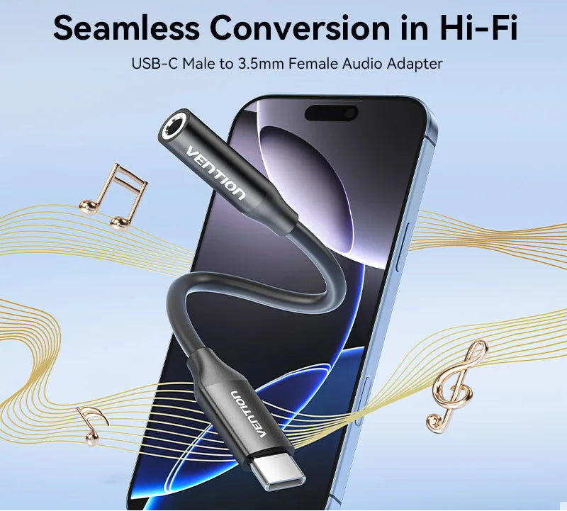 DAC USB Type C to 3.5mm Earphone Jack Audio Headphone Adapter for Samsung Galaxy S24 iPhone 16 USB C to 3.5mm Splitter