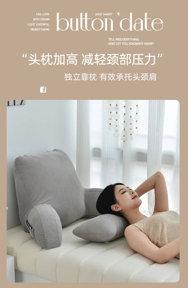 Reading Pillow Dark Grey Backrest with Arms Ultra-Comfy Removable Microplush Cover & Detachable Neck Roll