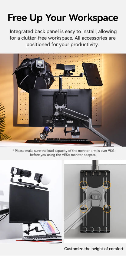 Monitor Adapter with Top Extension Arm for Camera Fill Light COB Light for Live-streaming