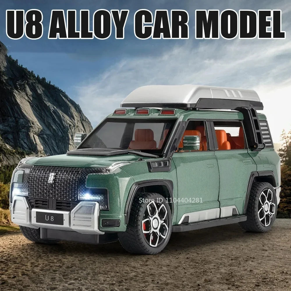 1:24 BYD Looks Up At U8 Toys Car Diecast Alloy Models Sound Light Doors Opened Front Wheel Steering Vehices s Festival Gifts