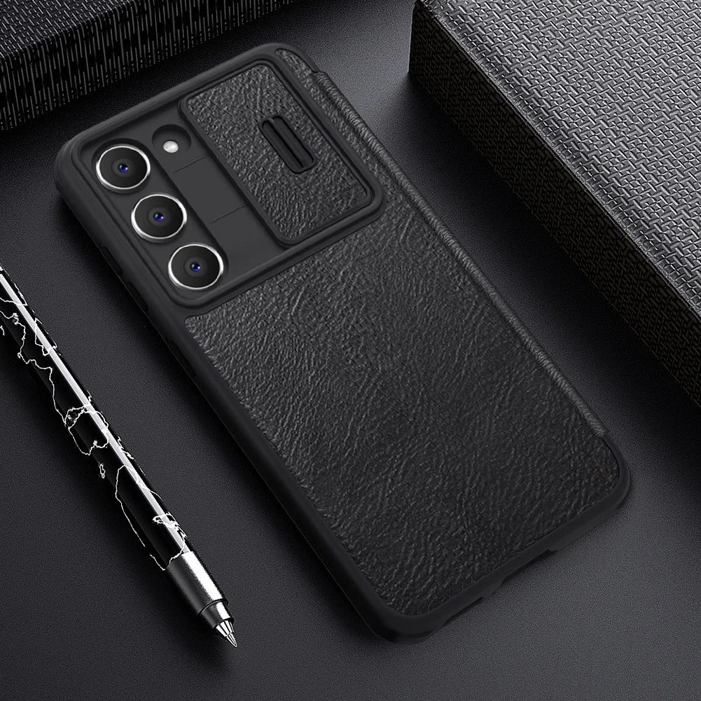 Luxury Flip QIN Pro Leather Case For Samsung Galaxy S23 Plus Shockproof Camera Slider Protection Cover With Card Holder