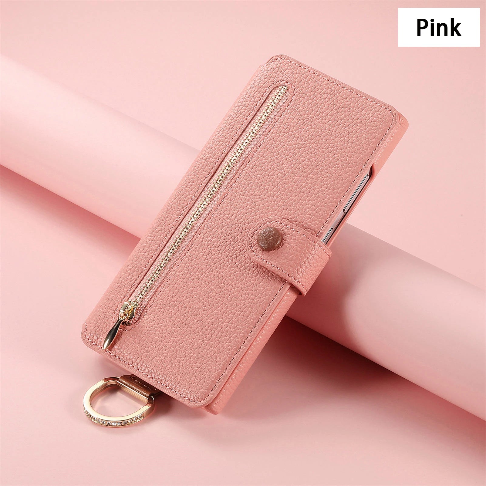 Wallet Flip Case for iPhone 16 15 Pro Max 14 Plus 16Pro 14Pro 15Pro Leather Strap Card Slots Zipper Cover