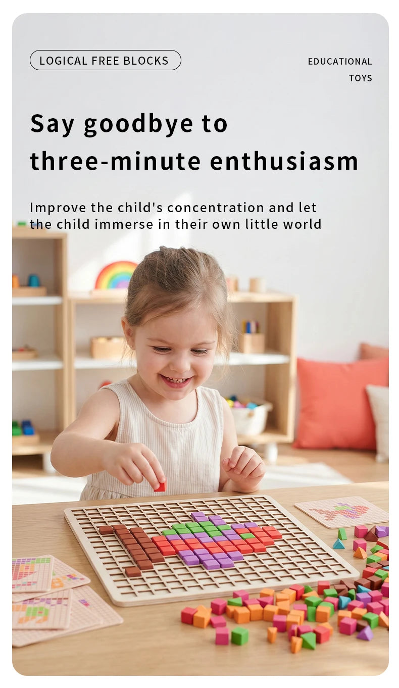 Wooden Pixel Mosaic Pattern Blocks Puzzle Game