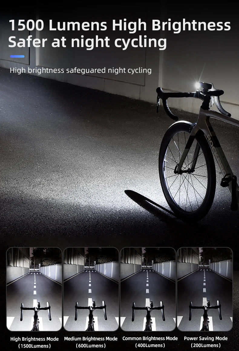 Bike Front Light 1500LM 5000mAH Battery Bicycle Light Aluminum Smart Sense LED Lamp Flashlight Cycling Headlight