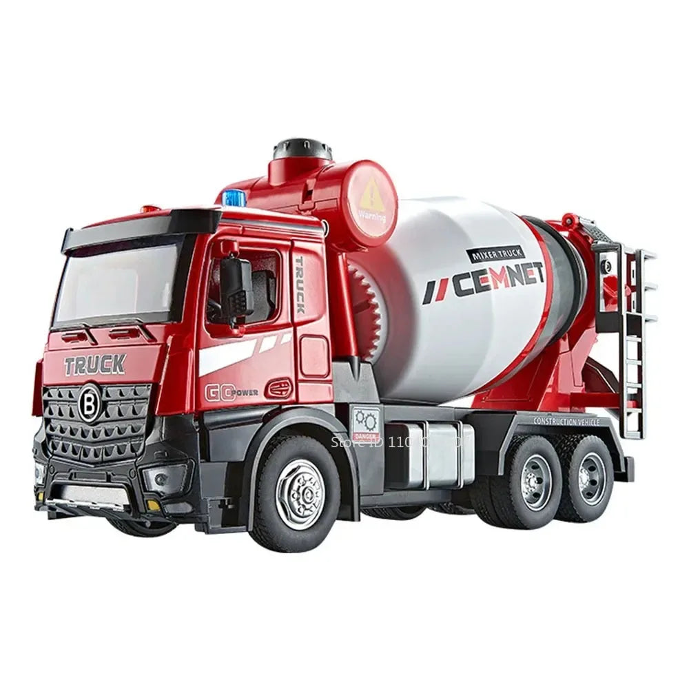 1:24 Pneumatic Garbage Car Electric Mixer Truck Toy Model Alloy Diecast Sound Light Engineering Vehicle Desktop Ornaments