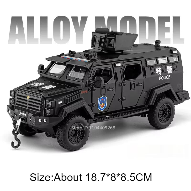 1:32 VDV SWAT Sabertooth Armored Car Model Toy Shock Absorption Police Cars Music Light Off-road Vehicle Sound Light Boys Gifts