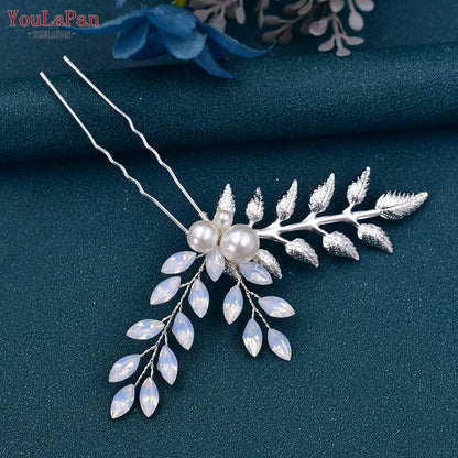 U Shape Hair Pins Alloy Leaf Bridal Hair Clip Wedding Hair Accessories