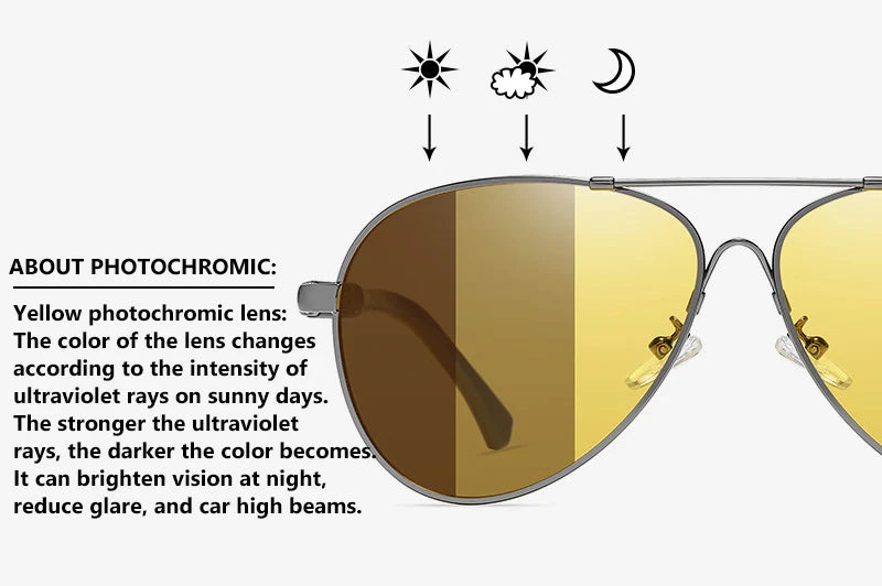Memory Titanium Pilot Polarized Sunglasses UV400 Photochromic Night Vision Glasses for Men Women