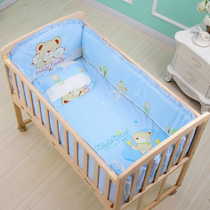 6-Pcs Cotton Nursery Crib Bedding Set – Unisex  Set with 4 Bumpers, Mattress & Pillow