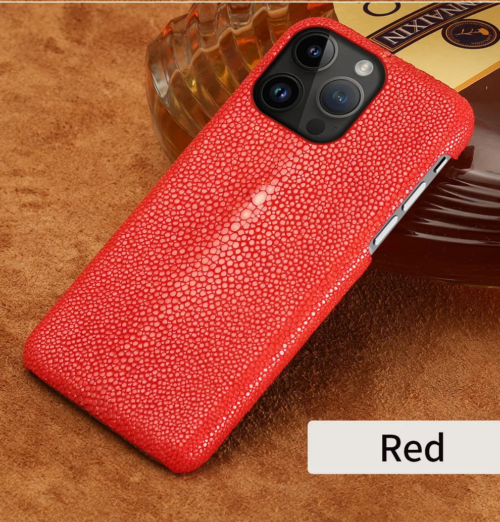 Genuine Stingray Leather Phone Case for iPhone 16 15 14 Pro Max Plus 14Pro 15Pro max Luxury Shockproof Back Cover