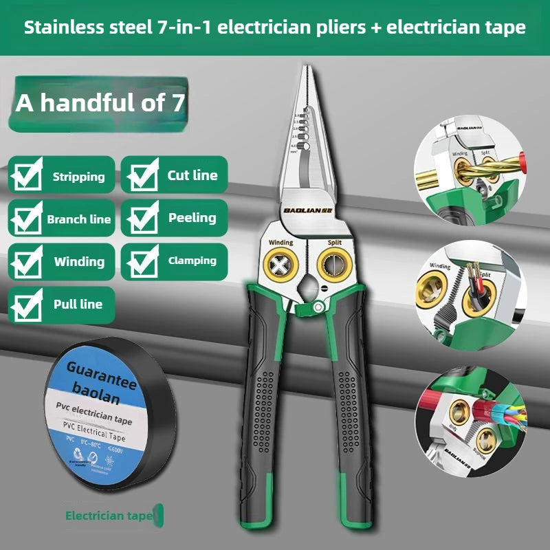 Multifunctional Wire Stripper Electrician's Pliers 8-in-1 Stainless Steel Needle-nose Pliers with Wire Measuring Hand Tools