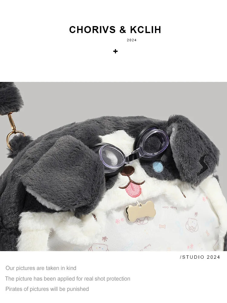 Cute Plush Dog Velvet Backpack Large Capacity Bag