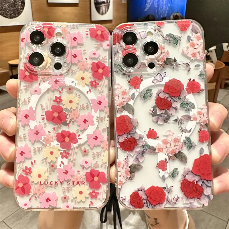 MagSafe Clear Flower Case – Shockproof & Wireless Charging Compatible iPhone Series