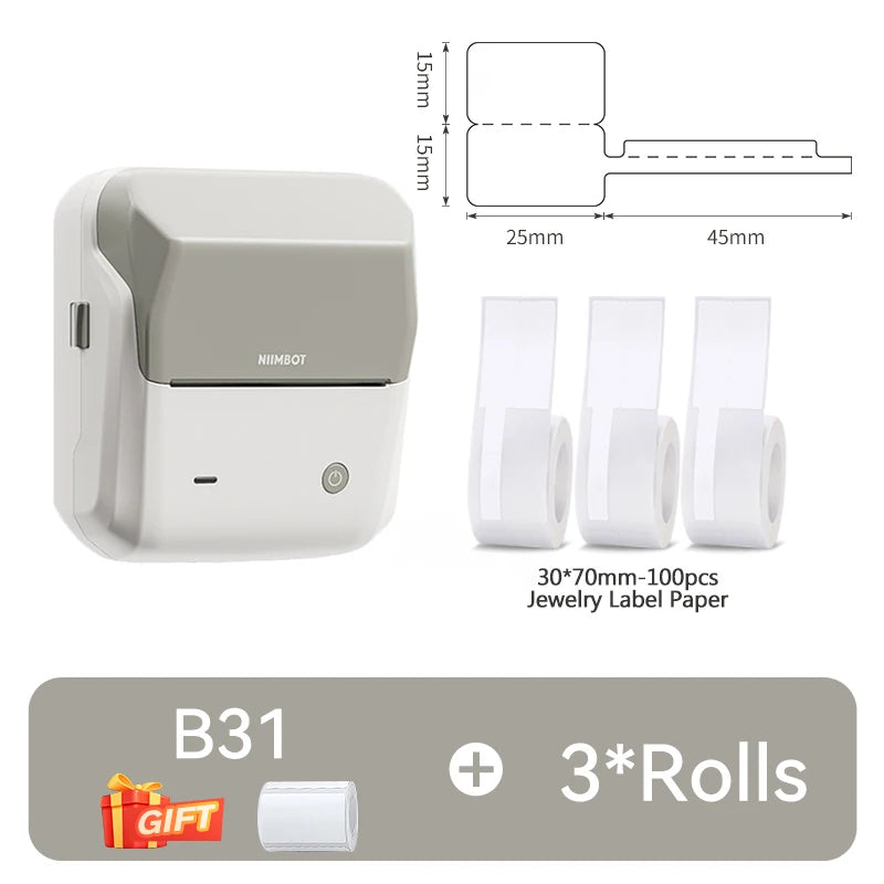 B31 Thermal Label Printer, Bluetooth Wireless Barcode Sticker Maker 20–77mm, Portable Inkless Label Printer for Business