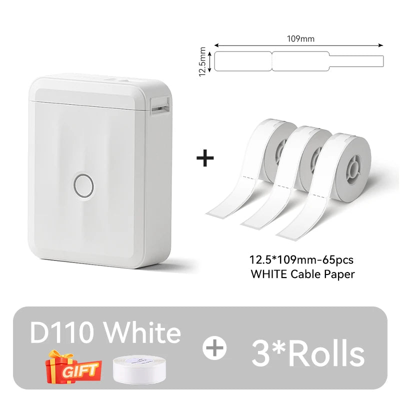 D110 Mini Thermal Label Printer, Portable Bluetooth Label Maker with Tape, Inkless 203 DPI, USB-C Rechargeable