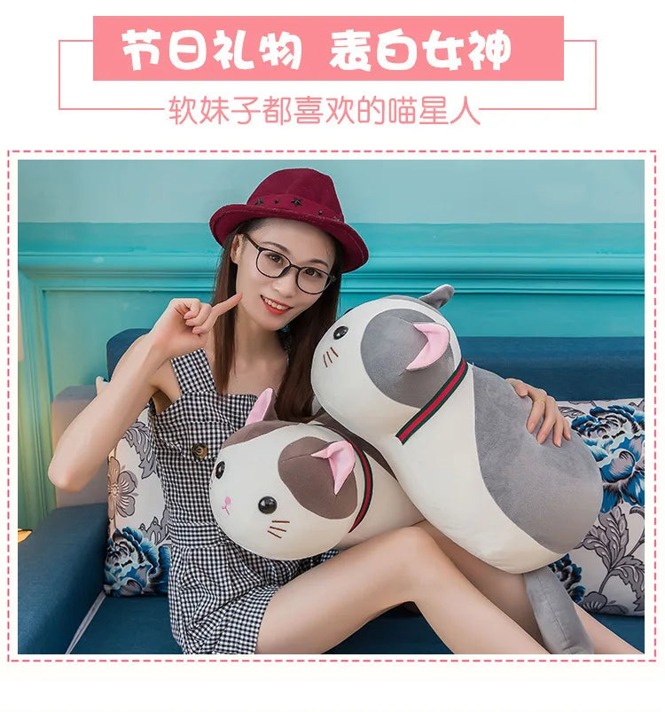 Kawaii Plush Toy Cute Cat Pillow Stuffed Doll Soft Cuddly Animal for Kids Birthday Gift Perfect Sleep Companion and Pet Style